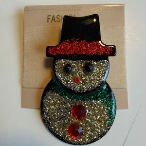 Festive Snowman Brooch with Glitter Accents